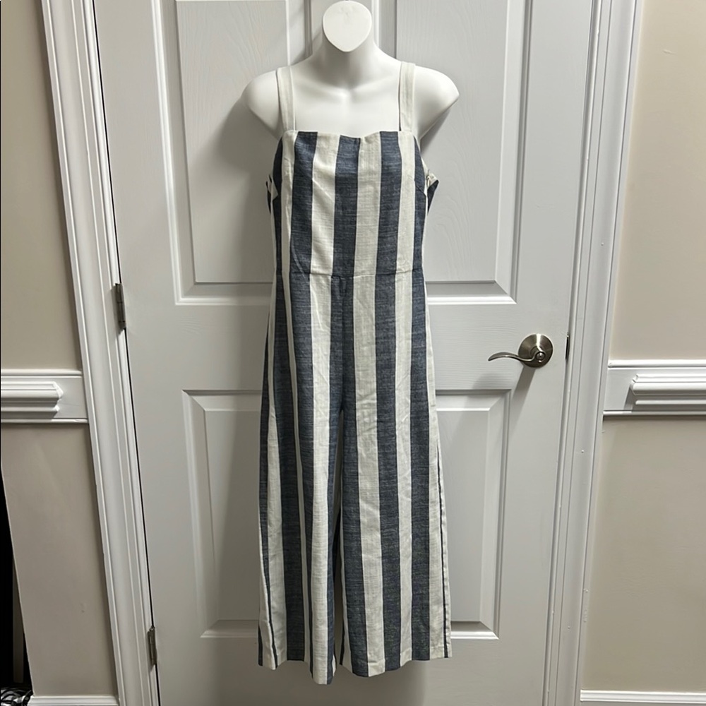 For The Republic Women’s Navy Blue and White Striped Jumpsuit